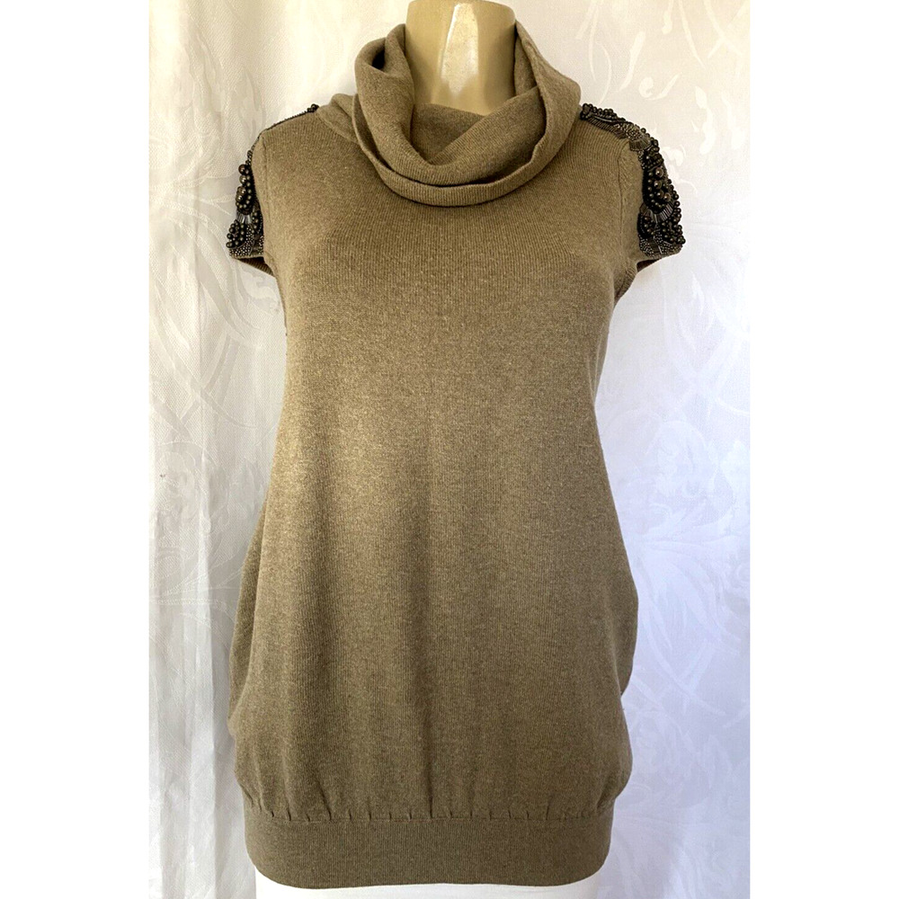 Luisa Cerano Beaded Knit Top Sweater Cap Sleeve Embellish Bead Wool Silk…